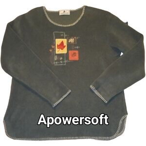 Olive Fleece Fall Theme Pullover — Vintage — Size 1X